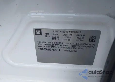 2016 Buick Lacrosse Leather из США, поврежденный, VIN 1G4GB5G37GF181414